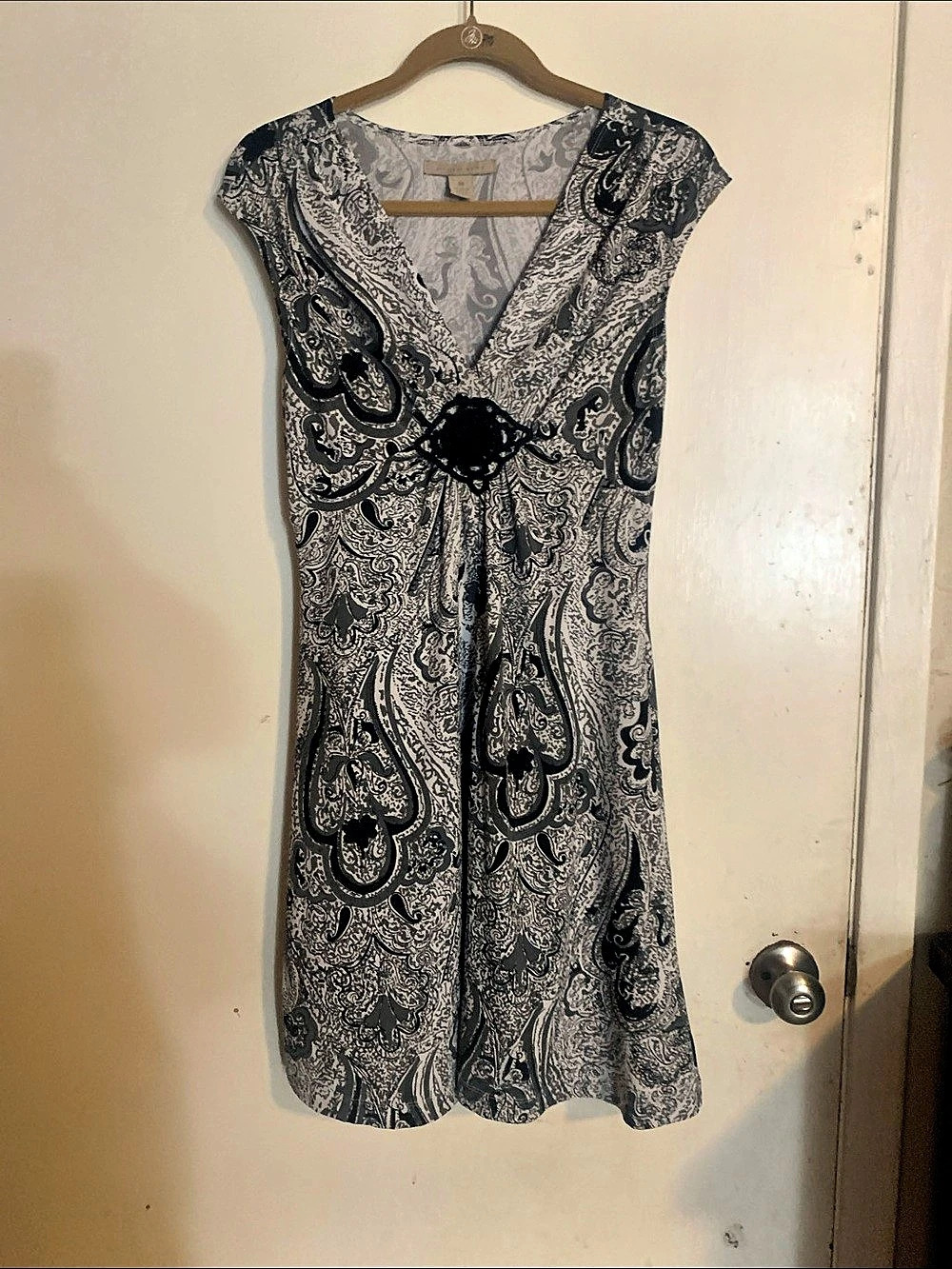 Jonathan Martin Paisley Midi Dress in Black & White Size Medium
